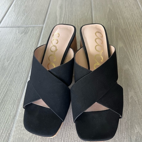 CCOCCI Shoes - Black Chandra Faux Leather Cork Platform Sandals size 6 ½